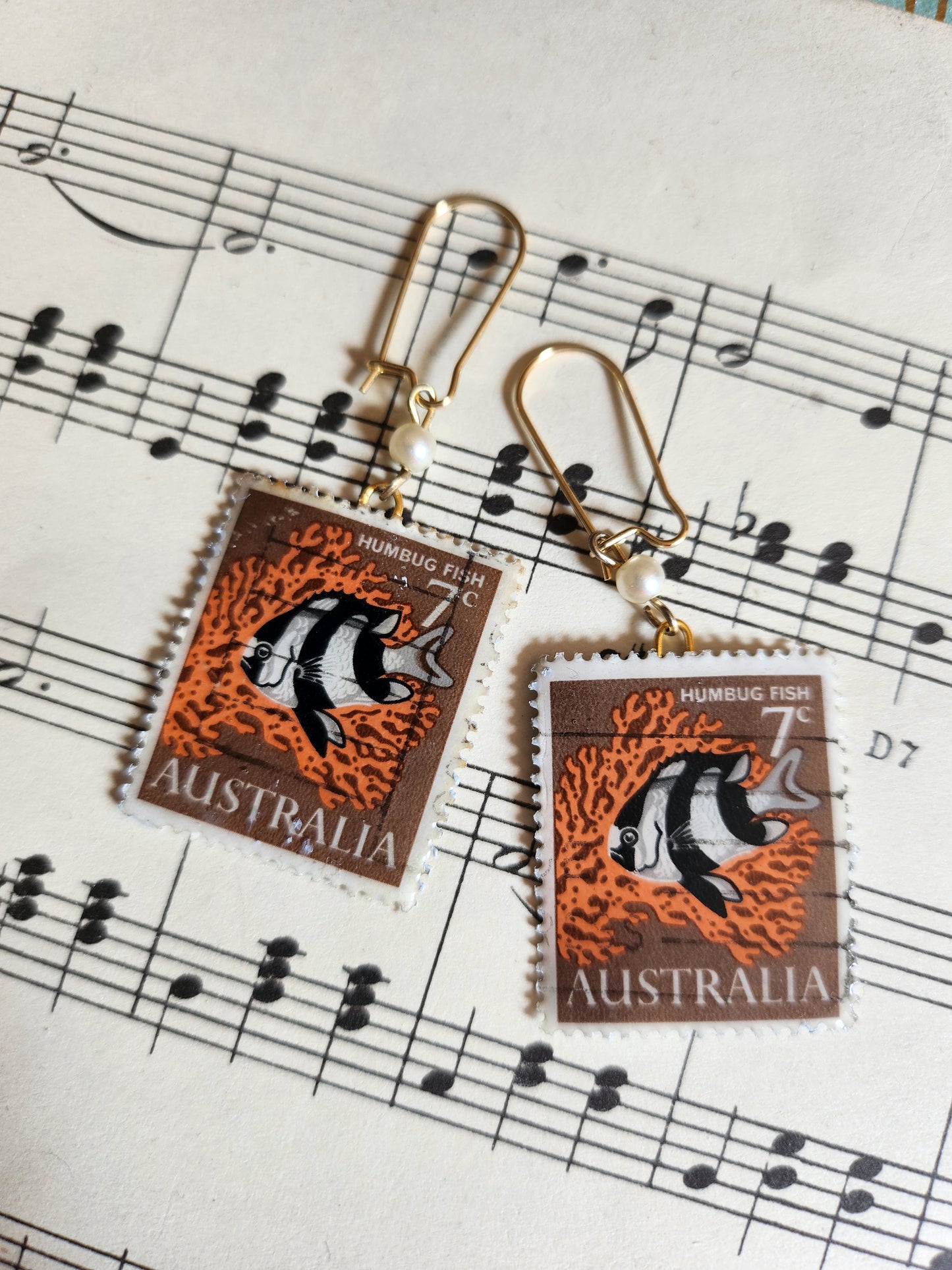 Australian stamps fish earrings